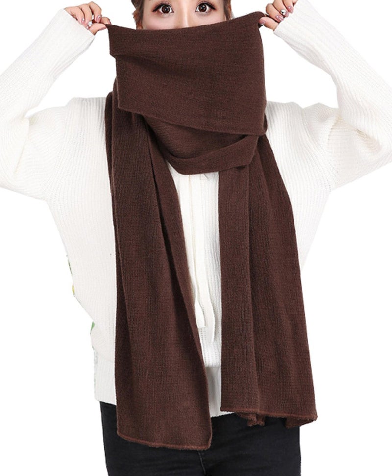 Wander Agio Women's Warm Long Shawl Winter Scarfs Large Scarf Pure Color Coffee - Image 1